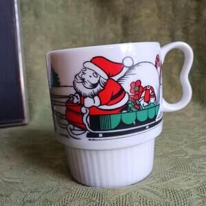 Vintage Christmas Santa Reindeer Stacking Mug Japan